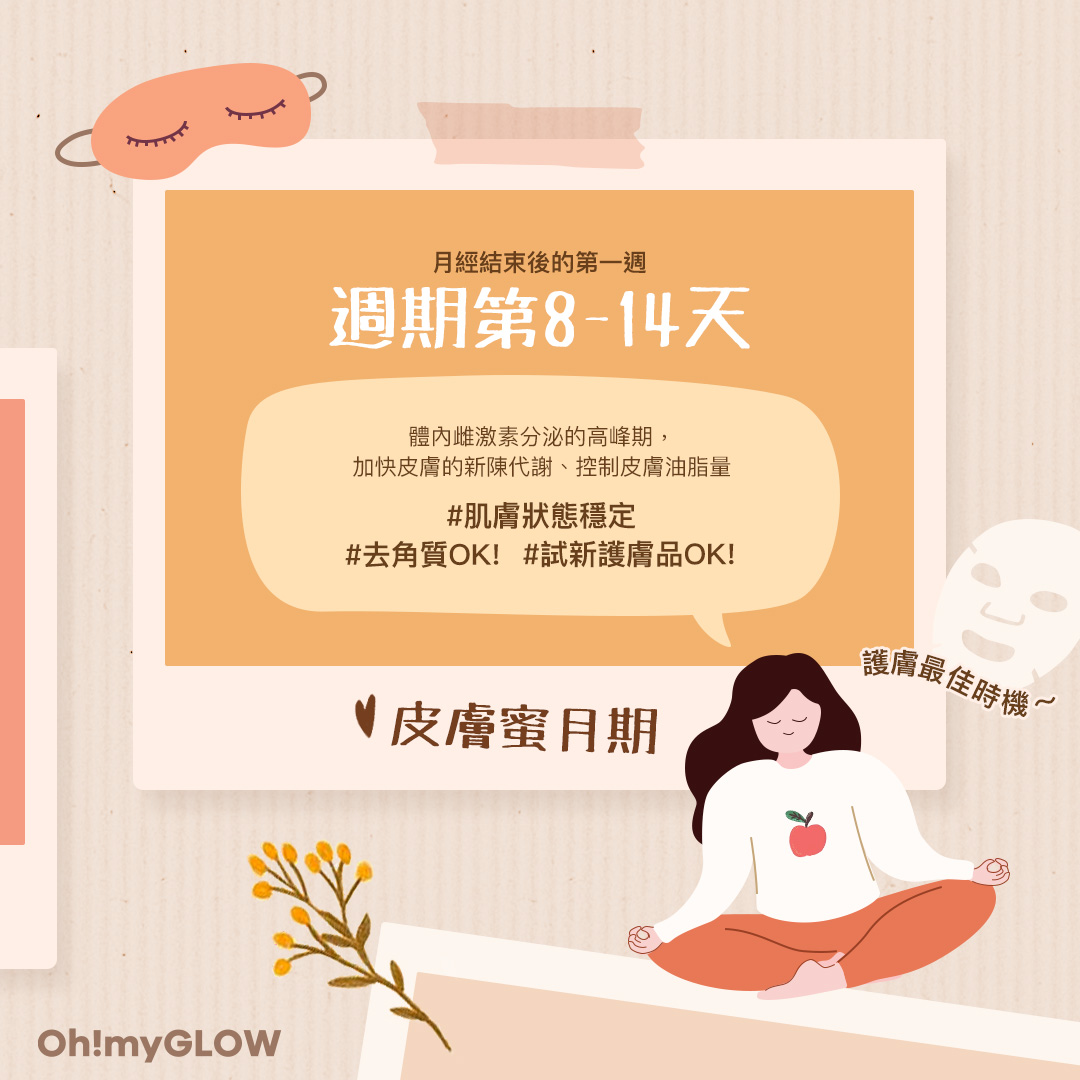 月經週期護膚大法!🌙 護膚效果事半功倍 ❝週期第8-14天:皮膚最佳狀態❞