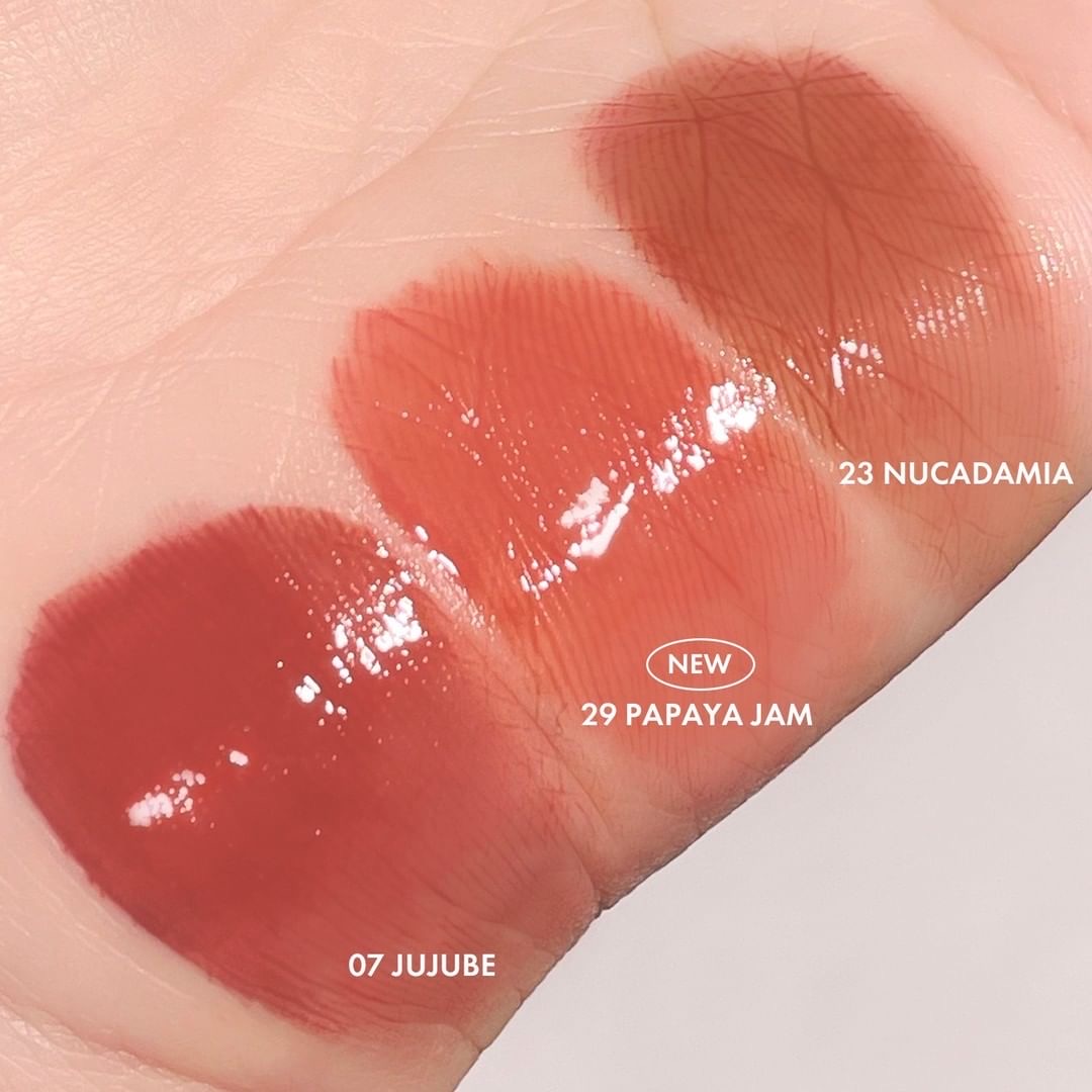 romand Juicy Lasting Tint #23 Nucadamia vs #29 Papaya Jam vs #07 Jujube