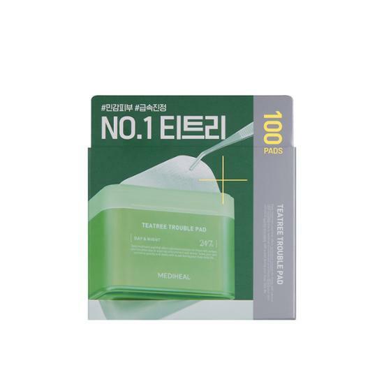 粉刺暗瘡肌～韓國 MEDIHEAL Tea Tree Trouble Pad 茶樹鎮靜🌿抗炎減紅護膚棉片 - 100片