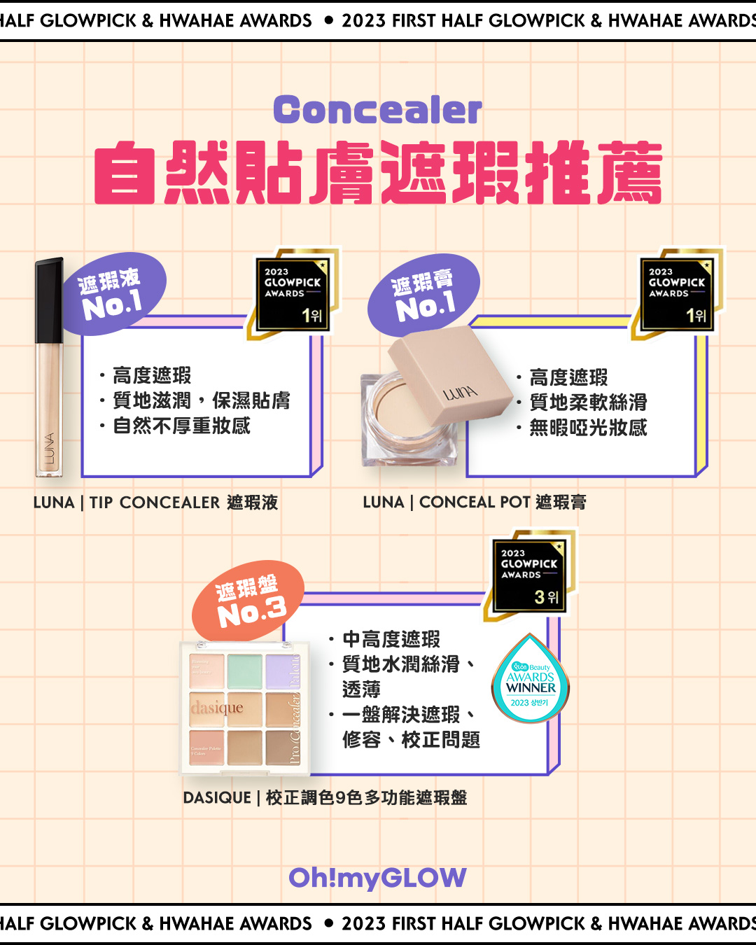 自然貼膚遮瑕液,LUNA Tip Concealer 遮瑕液,自然貼膚遮瑕膏,LUNA Conceal Pot 遮瑕膏,自然貼膚綜合遮瑕,dasique 校正調色9色多功能遮瑕盤化解榜遮瑕BEST!)