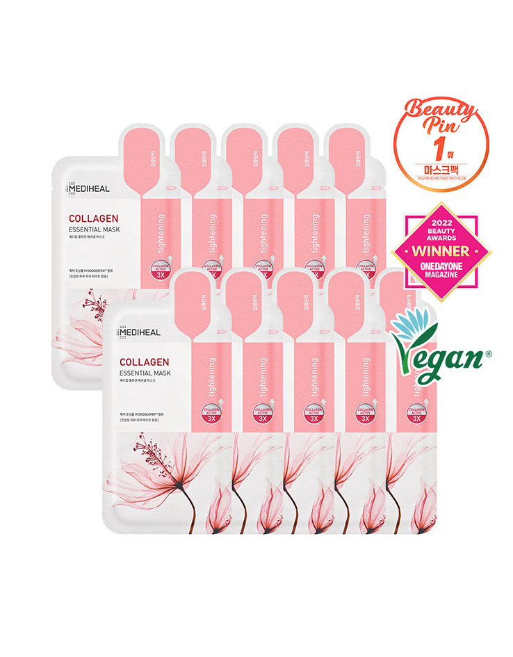 🏆回彈抗老～韓國Mediheal Collagen Essential Mask 3X膠原蛋白彈力緊緻抗老精華面膜 10片裝 - 2種選擇