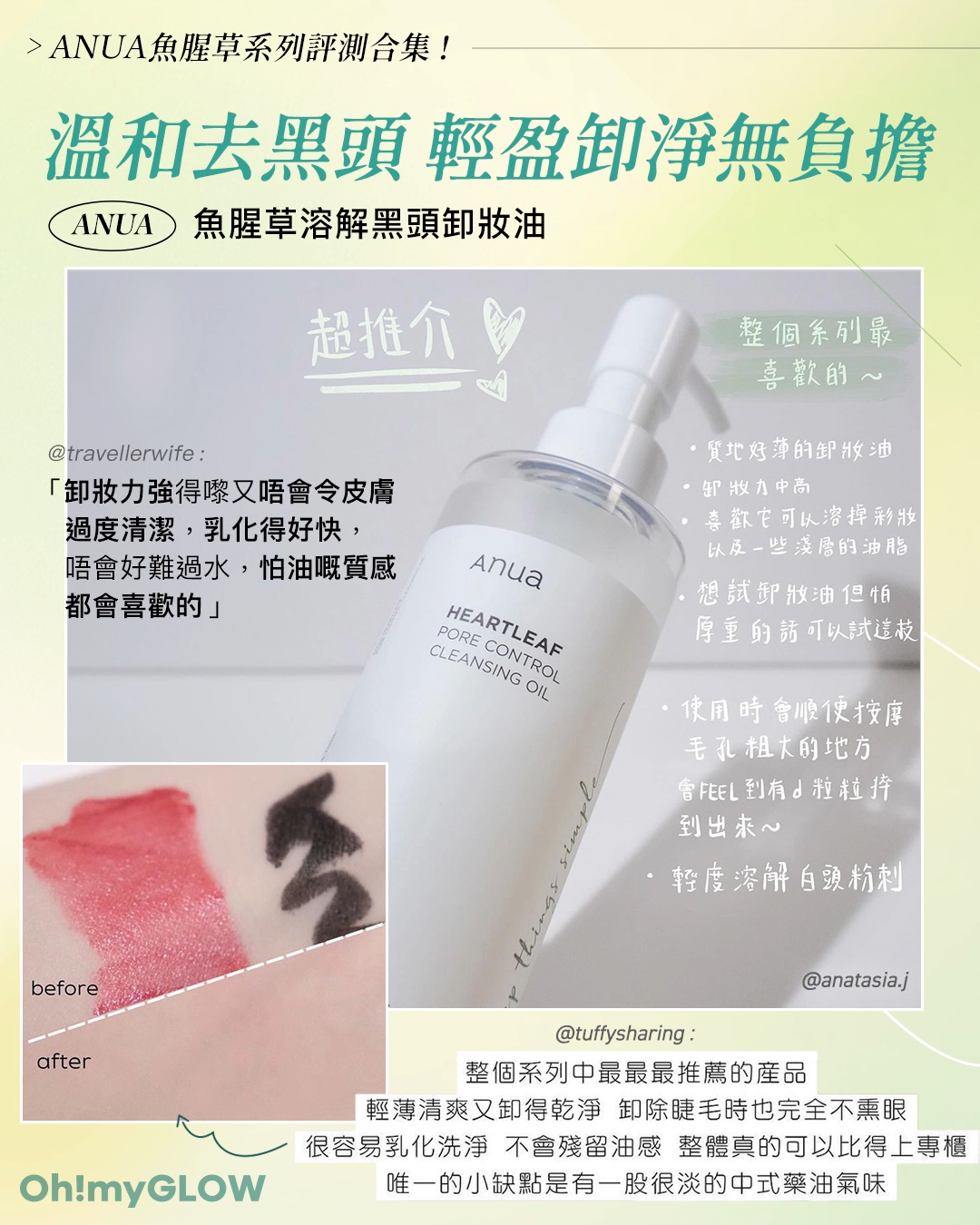 ANUA 5款皇牌產品+本地美妝KOLs的魚腥草系列評價合集 ANUA Heartleaf Pore Control Cleansing Oil 溫和去黑頭 輕盈卸淨無負擔