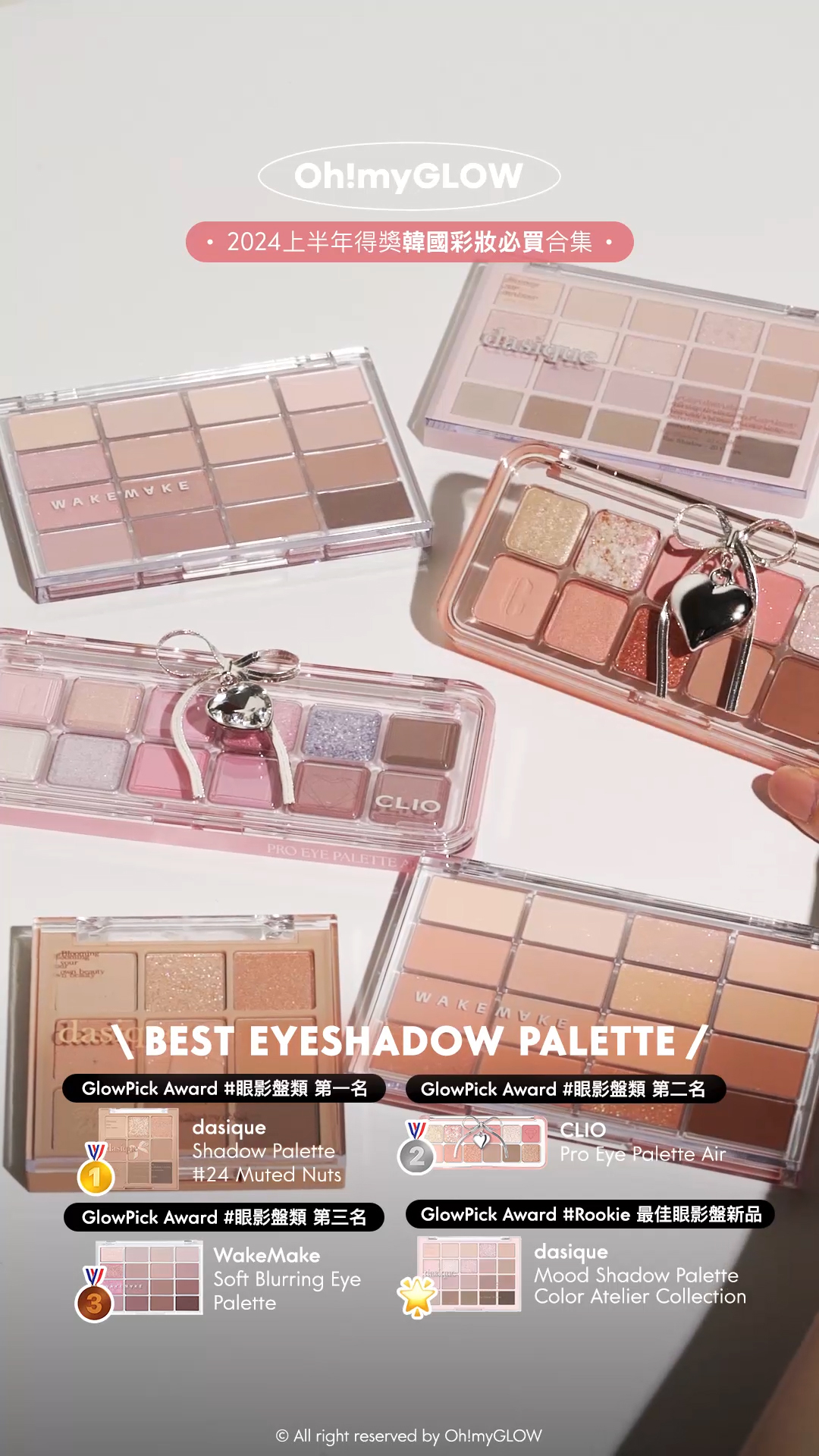 2024 上半年必讀:makeup大賞名單公開 glowpick | Hwahae化解 | 總結韓網美妝榜得獎之選 Dasique Shadow Palette 9色眼影盤 – #24 Muted Nuts CLIO X 俞真 Pro Eye Palette Air 新款12色眼影盤(#01-12) – 12色調選擇 WakeMake Soft Blurring Eye Palette 16色眼影盤 (#01-20) – 20款色調選擇 dasique Color Atelier 色彩工坊系列 Mood Shadow Palette 20色眼影盤 – 4色調選擇