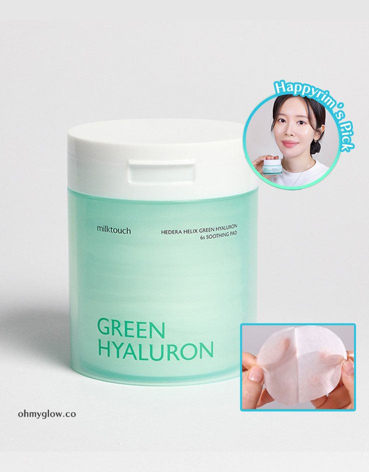 韓國 Happyrim X Milk Touch Hedera Helix Green Hyaluron 6sec Soothing Pad 洋常春藤玻尿酸6秒補水舒緩爽膚棉片 - 60片裝