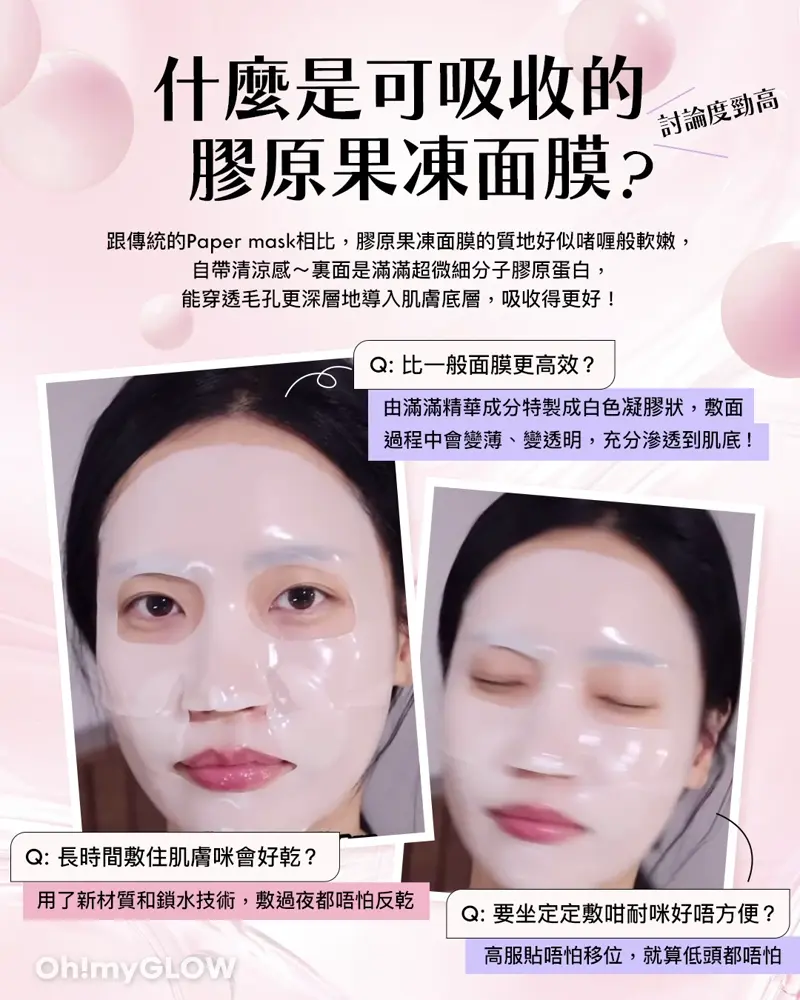 識變透明嘅Magic Mask 6款爆紅韓國膠原果凍面膜 全新材質技術 Q彈緊緻肌GET 什麼是可吸收的膠原果凍面膜?