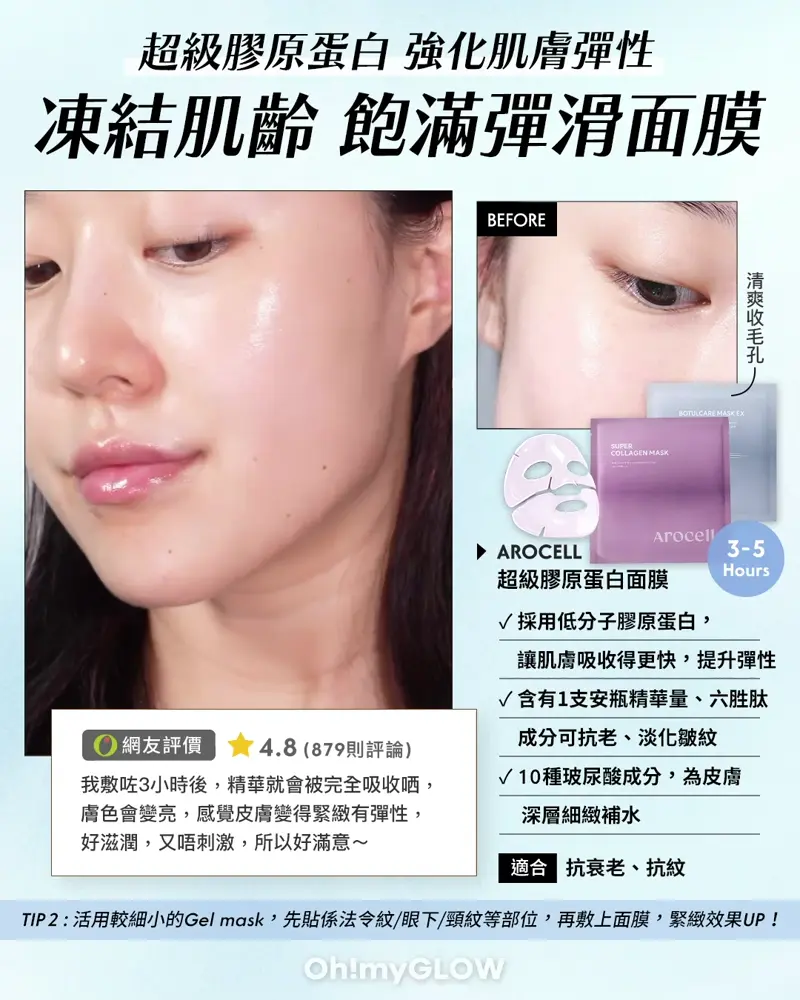 識變透明嘅Magic Mask 6款爆紅韓國膠原果凍面膜 全新材質技術 Q彈緊緻肌GET AROCELL Super Collagen Mask 第3代超級膠原蛋白緊彈抗老凝膠果凍面膜4片裝 – 2種選擇 超級膠原蛋白 強化肌膚彈性 凍結肌齡 飽滿彈滑面膜 STEP1: 先用細塊Gel mask敷係法令紋