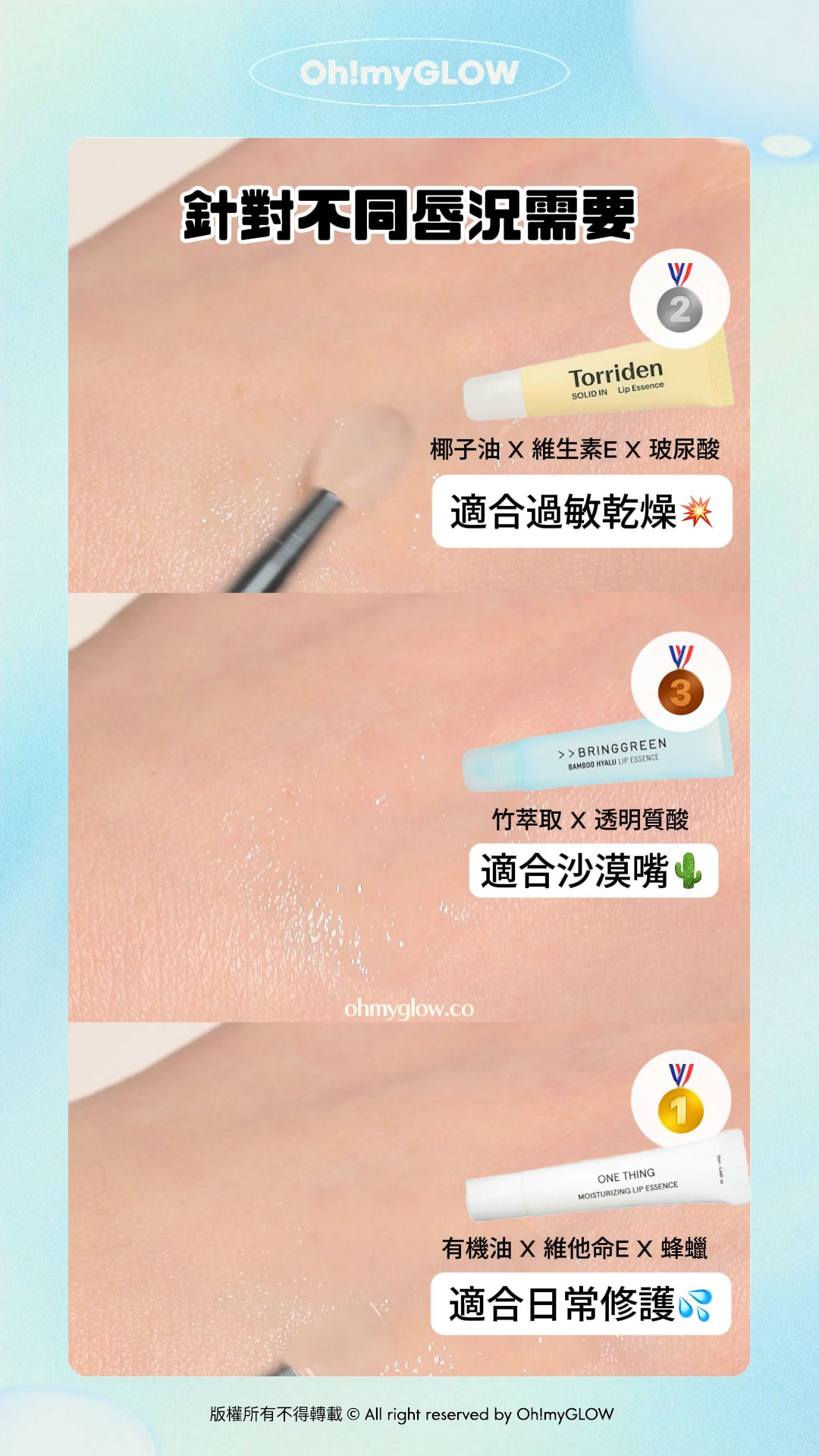 脆友力推 #OMG實測 threads超紅熱話 唇部精華大PK Torriden vs BRINGGREEN vs ONE THING邊支最適合你? 針對不同唇況需要 椰子油 X 維生素E X 玻尿酸 適合過敏乾燥 Torriden SOLID-IN Ceramide Lip Essence 神經醯胺純素唇部精華〔全新包裝〕 竹萃取 X 透明質酸 適合沙漠嘴 Bring Green 竹萃保濕潤唇精華 有機油 X 維他命E X 蜂蠟 適合日常修護 One Thing 有機油護唇精華 Torriden SOLID-IN Ceramide Lip Essence 神經醯胺純素唇部精華〔全新包裝〕 Bring Green Bamboo Hyalu Lip Essence Double Set 竹萃透明質酸保濕潤唇精華1+1組裝 One Thing Organic Oil Lip Essence 有機油護唇精華 – 15ml